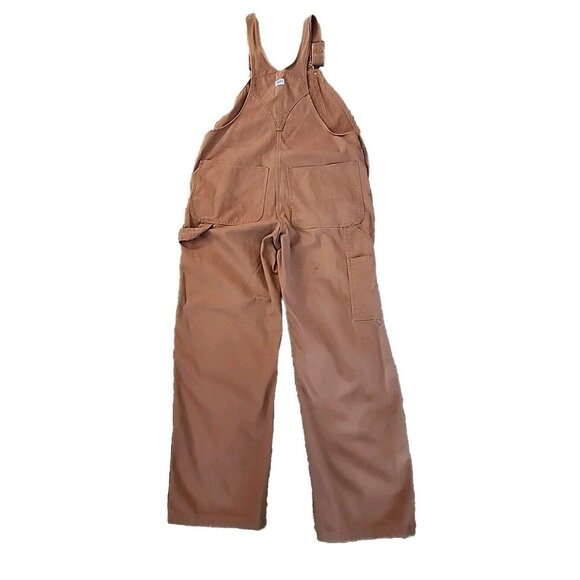 Rare Liberty Mens 36x30 Overalls Khaki Brown Denim Bibs USA  Carpenter Cotton - Picture 4 of 6